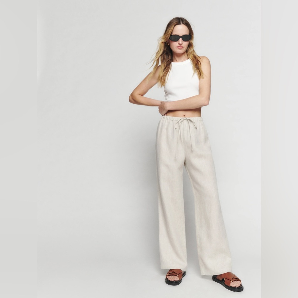 Reformation Olina Linen Pant in Oatmeal XL PETITE